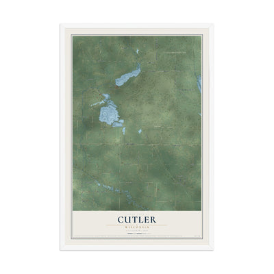 Map of Cutler, Wisconsin, 12 x 18 inch print in a white wood frame