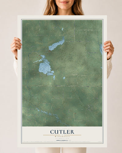 Map of Cutler, Wisconsin, 24 x 36 inch unframed archival matte print