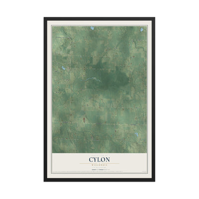Map of Cylon, Wisconsin, 12 x 18 inch print in a black wood frame
