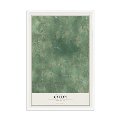Map of Cylon, Wisconsin, 12 x 18 inch print in a white wood frame