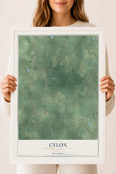 Map of Cylon, Wisconsin, 18 x 24 inch print in a white wood frame
