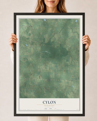 Map of Cylon, Wisconsin, 24 x 36 inch print in a black wood frame