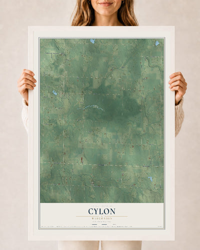 Map of Cylon, Wisconsin, 24 x 36 inch print in a white wood frame