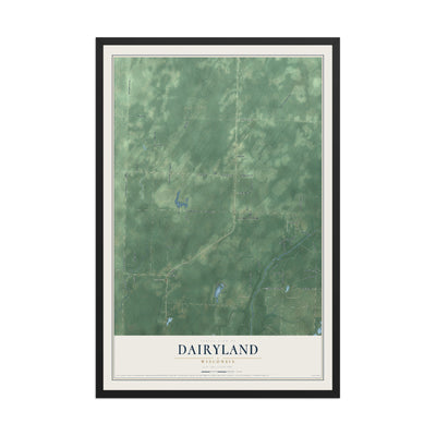 Map of Dairyland, Wisconsin, 12 x 18 inch print in a black wood frame