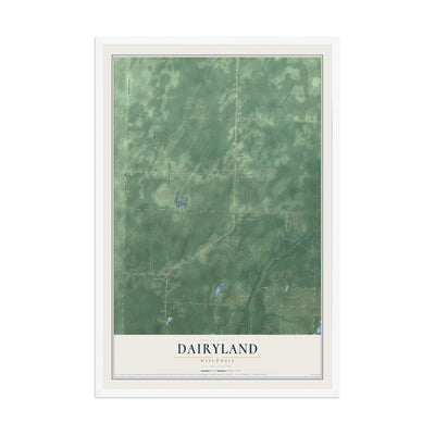 Map of Dairyland, Wisconsin, 12 x 18 inch print in a white wood frame