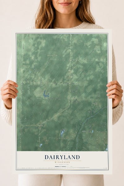 Map of Dairyland, Wisconsin, 18 x 24 inch unframed archival matte print