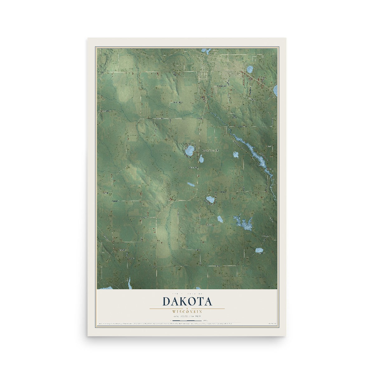 Map of Dakota, Wisconsin, 12 x 18 inch unframed archival matte print