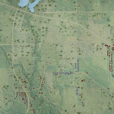 Close-up of the map of Dakota, Wisconsin print showing street and building detail