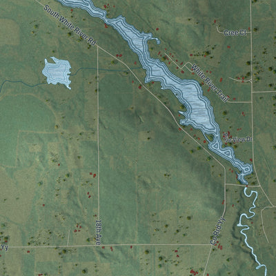 Second close-up of the map of Dakota, Wisconsin print showing more streets and buildings