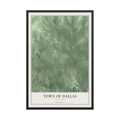 Map of the Town of Dallas, Wisconsin, 12 x 18 inch print in a black wood frame