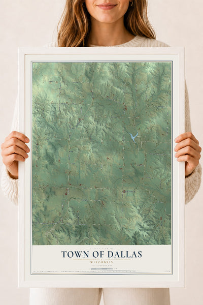 Map of the Town of Dallas, Wisconsin, 18 x 24 inch print in a white wood frame