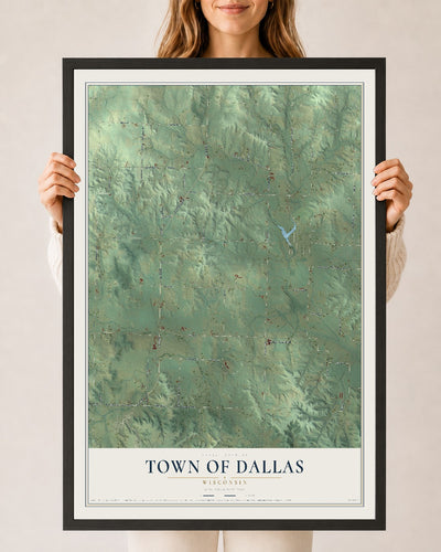 Map of the Town of Dallas, Wisconsin, 24 x 36 inch print in a black wood frame