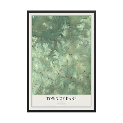 Map of the Town of Dane, Wisconsin, 12 x 18 inch print in a black wood frame