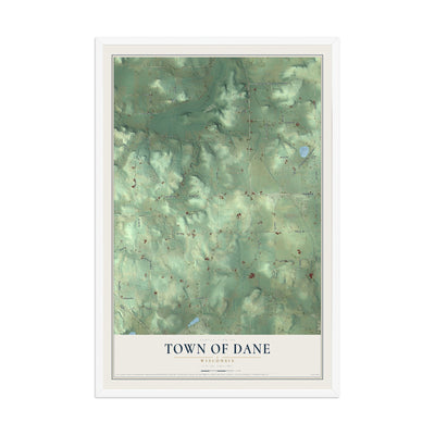 Map of the Town of Dane, Wisconsin, 12 x 18 inch print in a white wood frame