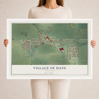 Map of Dane, Wisconsin, 24 x 36 inch print in a white wood frame