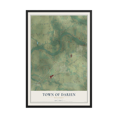 Map of the Town of Darien, Wisconsin, 12 x 18 inch print in a black wood frame