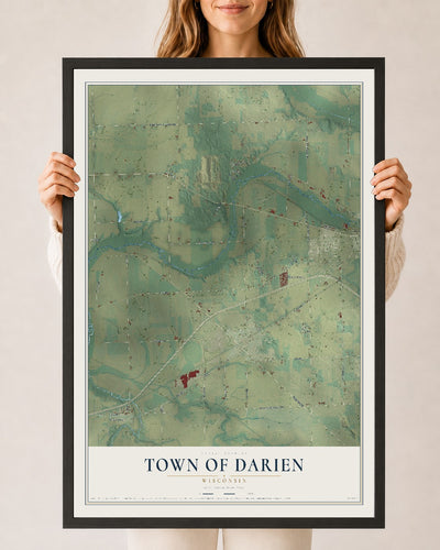 Map of the Town of Darien, Wisconsin, 24 x 36 inch print in a black wood frame