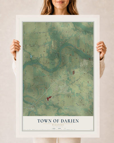Map of the Town of Darien, Wisconsin, 24 x 36 inch print in a white wood frame