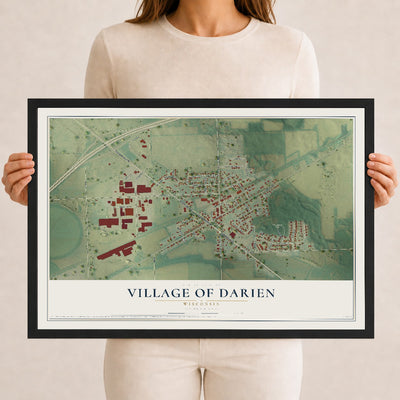 Map of Darien, Wisconsin, 12 x 18 inch print in a black wood frame