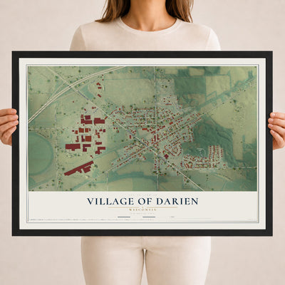 Map of Darien, Wisconsin, 18 x 24 inch print in a black wood frame