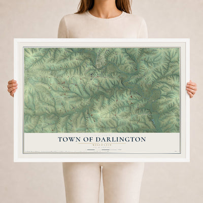Map of the Town of Darlington, Wisconsin, 24 x 36 inch print in a white wood frame