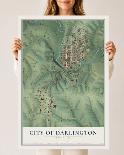 Map of Darlington, Wisconsin, 24 x 36 inch unframed archival matte print