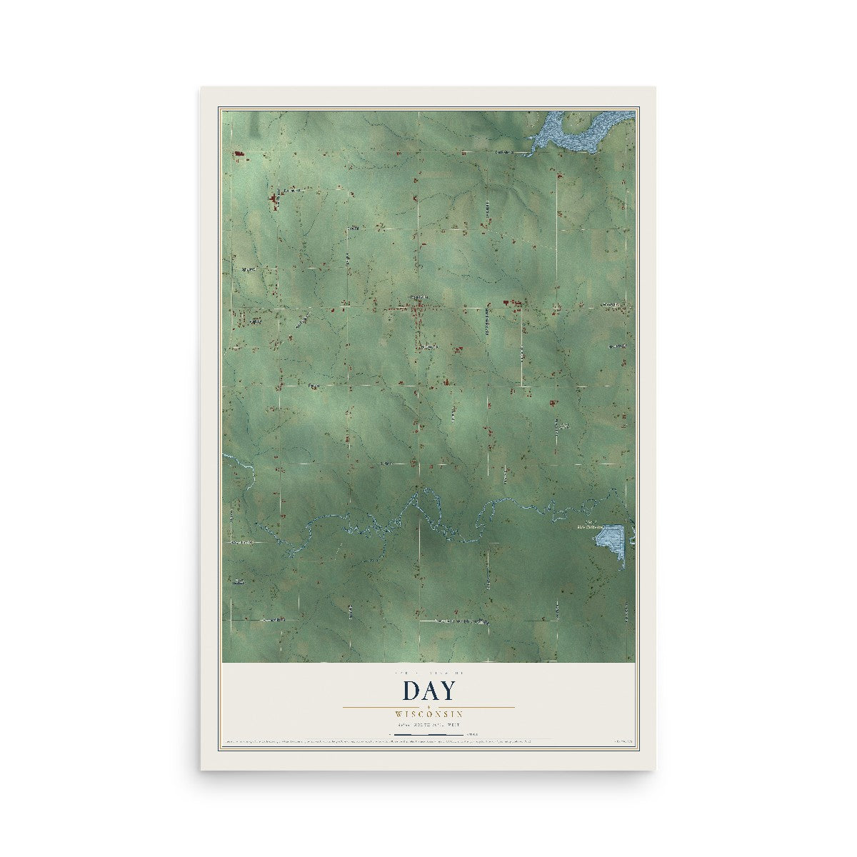 Map of Day, Wisconsin, 12 x 18 inch unframed archival matte print