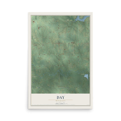 Map of Day, Wisconsin, 12 x 18 inch unframed archival matte print