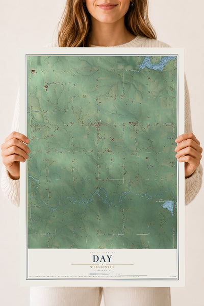 Map of Day, Wisconsin, 18 x 24 inch unframed archival matte print