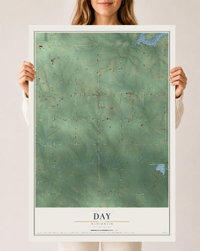 Map of Day, Wisconsin, 24 x 36 inch unframed archival matte print