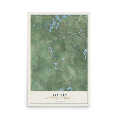 Map of Dayton, Waupaca County, Wisconsin, 12 x 18 inch unframed archival matte print