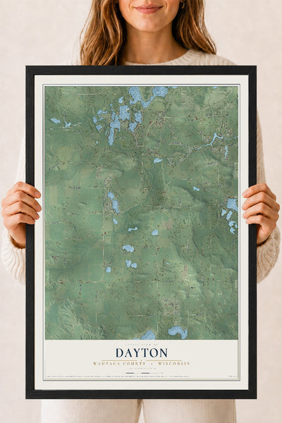 Map of Dayton, Waupaca County, Wisconsin, 18 x 24 inch print in a black wood frame