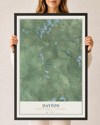 Map of Dayton, Waupaca County, Wisconsin, 24 x 36 inch print in a black wood frame
