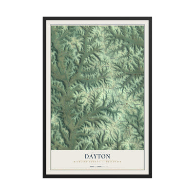 Map of Dayton, Richland County, Wisconsin, 12 x 18 inch print in a black wood frame