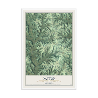 Map of Dayton, Richland County, Wisconsin, 12 x 18 inch print in a white wood frame