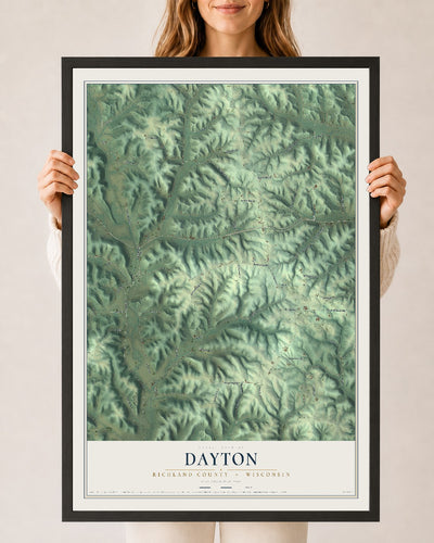 Map of Dayton, Richland County, Wisconsin, 24 x 36 inch print in a black wood frame