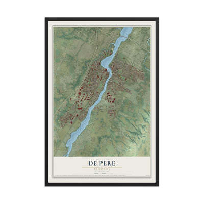 Map of De Pere, Wisconsin, 12 x 18 inch print in a black wood frame