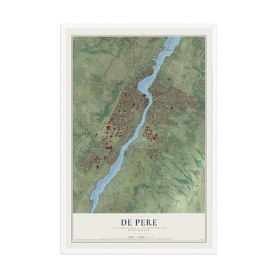 Map of De Pere, Wisconsin, 12 x 18 inch print in a white wood frame