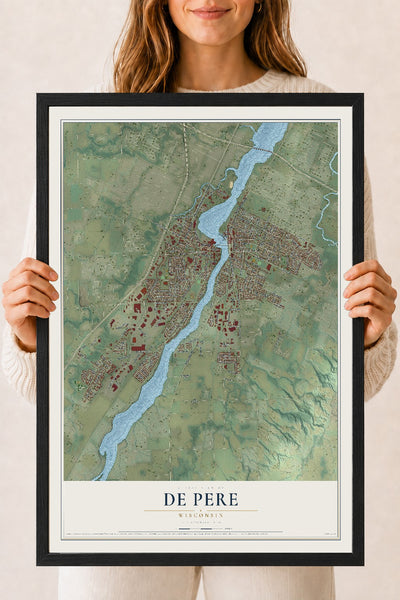 Map of De Pere, Wisconsin, 18 x 24 inch print in a black wood frame