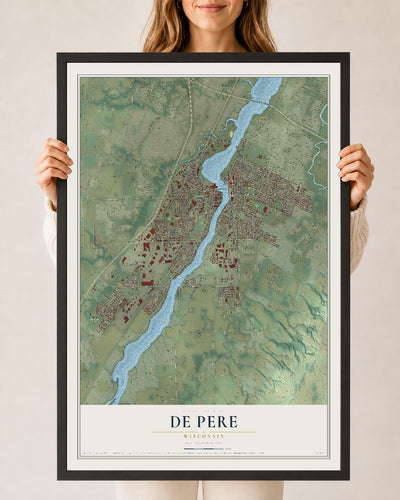 Map of De Pere, Wisconsin, 24 x 36 inch print in a black wood frame