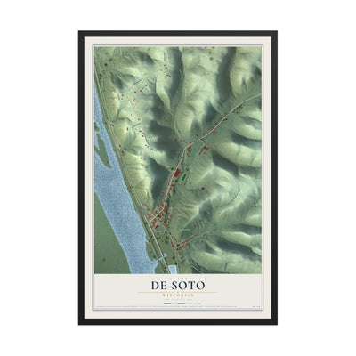 Map of De Soto, Wisconsin, 12 x 18 inch print in a black wood frame