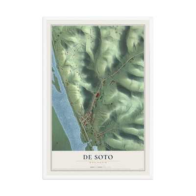 Map of De Soto, Wisconsin, 12 x 18 inch print in a white wood frame