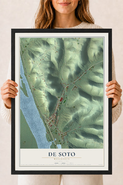 Map of De Soto, Wisconsin, 18 x 24 inch print in a black wood frame