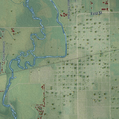 Close-up of the map of Decatur, Wisconsin print showing street and building detail