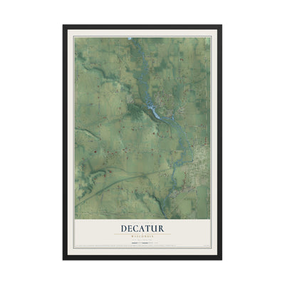 Map of Decatur, Wisconsin, 12 x 18 inch print in a black wood frame