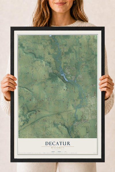 Map of Decatur, Wisconsin, 18 x 24 inch print in a black wood frame