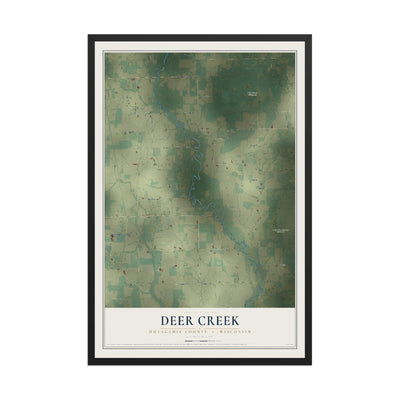 Map of Deer Creek, Outagamie County, Wisconsin, 12 x 18 inch print in a black wood frame