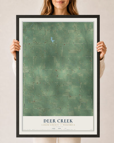 Map of Deer Creek, Taylor County, Wisconsin, 24 x 36 inch print in a black wood frame