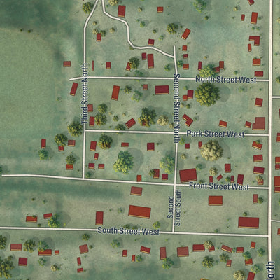 Close-up of the map of Deer Park, Wisconsin print showing street and building detail
