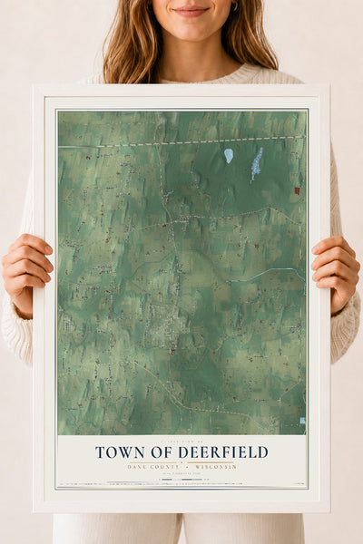 Map of the Town of Deerfield, Dane County, Wisconsin, 18 x 24 inch print in a white wood frame